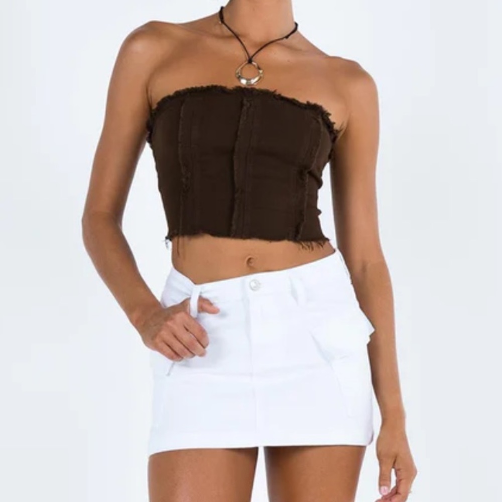 Princess Polly ZAKAI CARGO DENIM MINI SKIRT WHITE